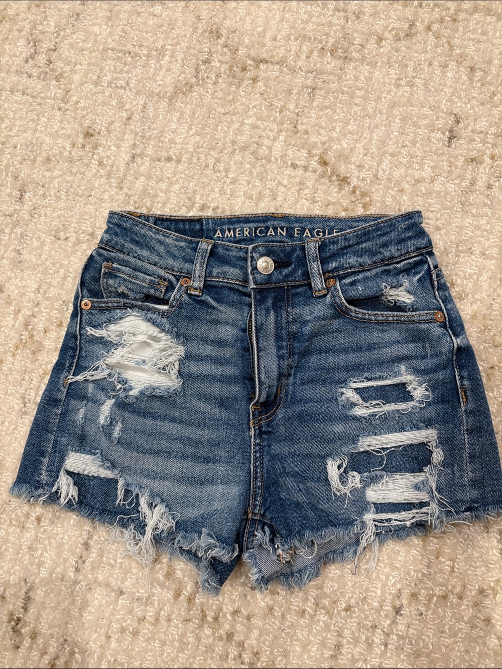 American Eagle Outfitters Dark Blue Distressed Denim Shorts